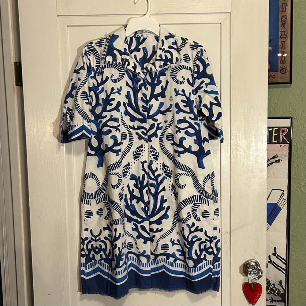 NWT Tabi Blue and White Coral Print Dress Size Large
